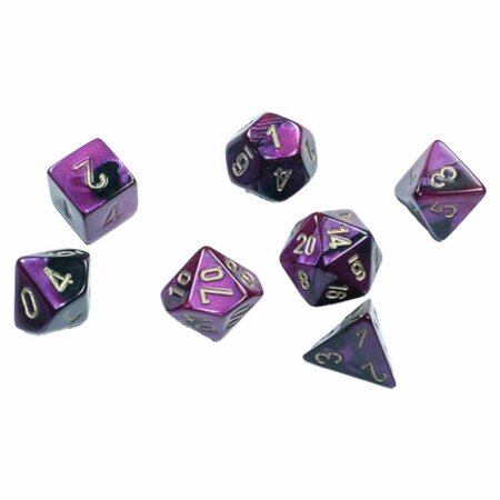 TIME2PLAY Cube Mini Gemini Dice, Black-Purple & Gold - Set of 7 TI3301238